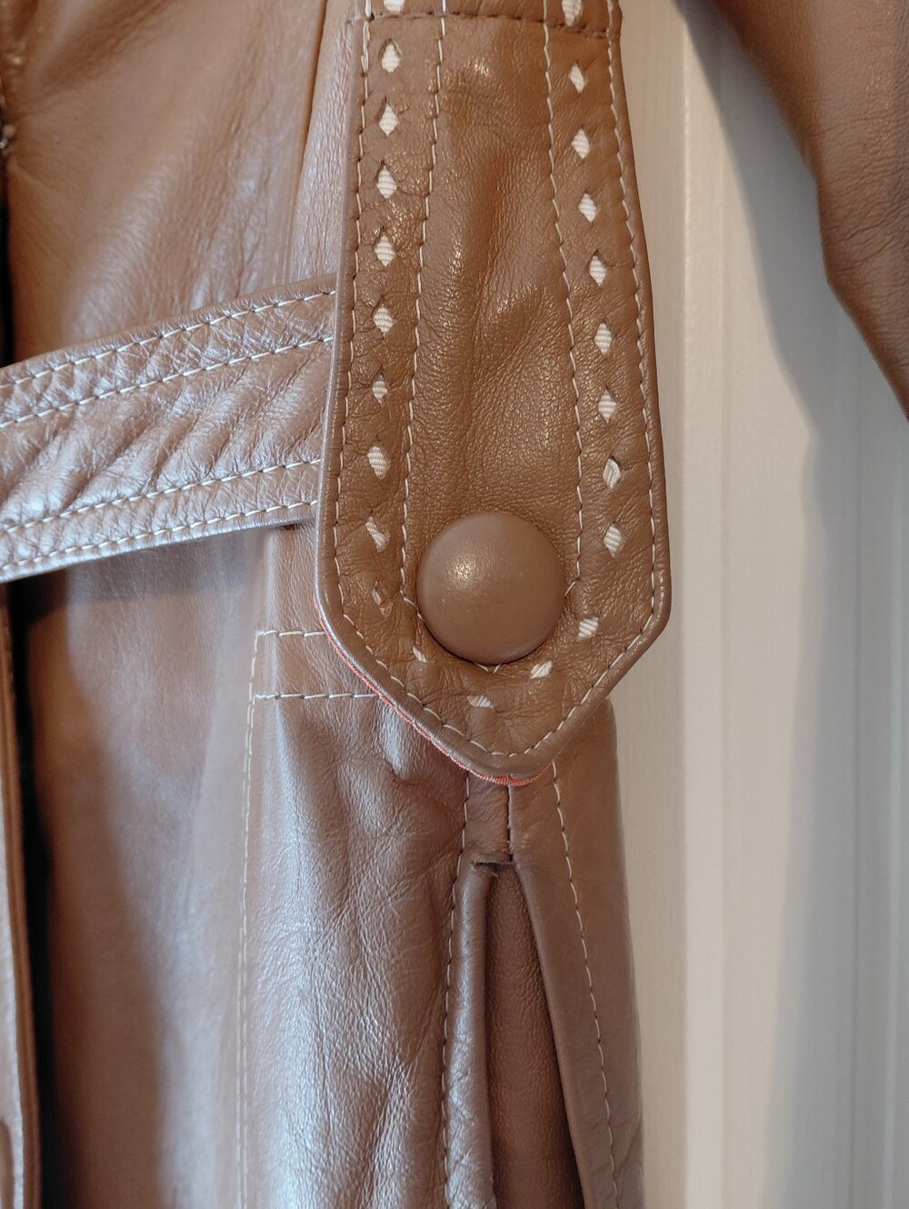 Vintage 60's 70's Pennylane Era Dan Di Modes Tan Leather Trench Coat Belted M - Picture 4 of 16